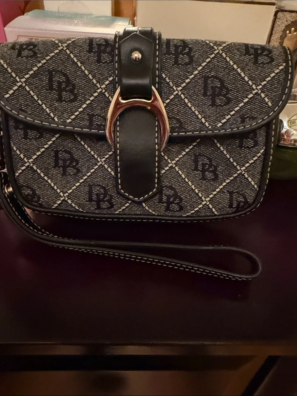 Dooney & Bourke Black Logo Pattern Wristlet Crossbody
